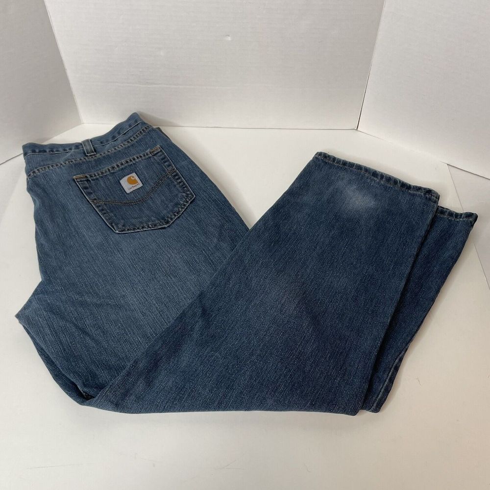 Mens Carhartt Relaxed Fit Jeans Medium Blue 42x32 101483-968, Distressed